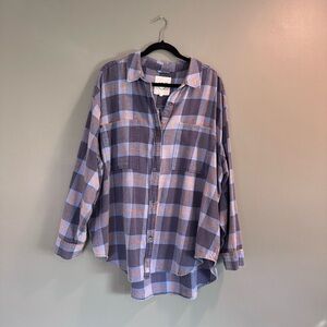 aerie Lavender and Peach Plaid Button-Down Shirt